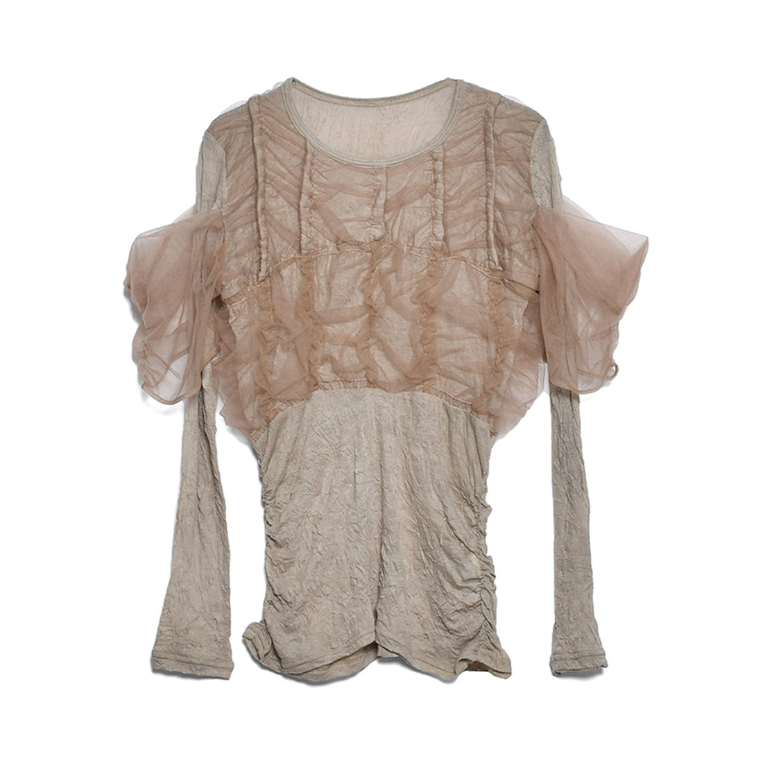 [MAISON SPECIAL]Shirring Tulle Combination Cut Top/BEIGE(21232415802)
