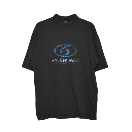 [BALENCIAGA]Medium Fit T-Shirt/BLACK/BLUE(764235TPVM3)