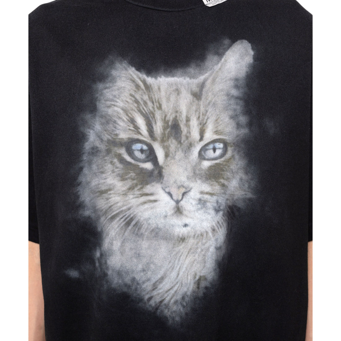 [MAISON MIHARA YASUHIRO WOMENS]Cat Print Distressed T-shirt/BLACK(K12TS581)
