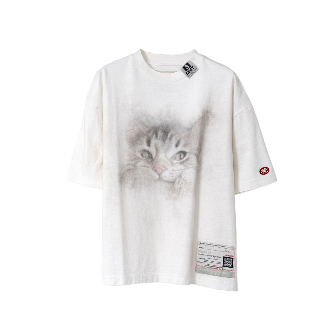[MAISON MIHARA YASUHIRO WOMENS]Cat Print Distressed T-shirt/WHITE(K12TS581)