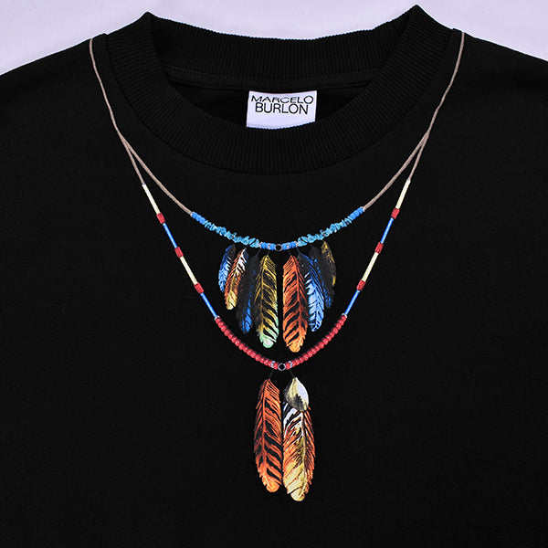 FEATHERS NECKLACE OVER TEE/BLACK/RED(CMAS22-044)