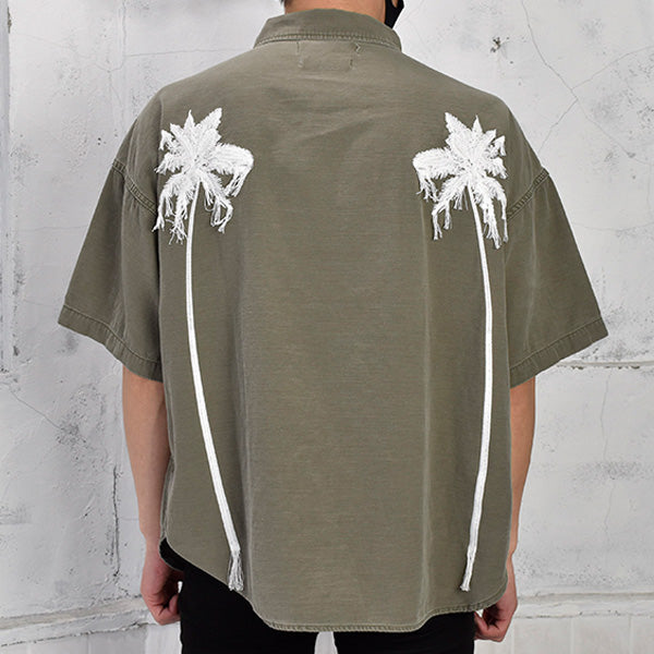ワイドミリタリー刺繍半袖シャツ(ヤシの木)/KHAKI(RN21289034)