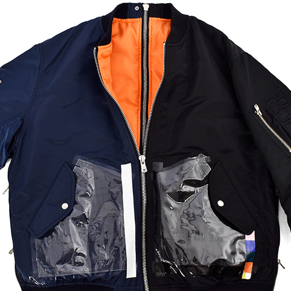 oversized two-tone flight jacket./BLACK/NAVY(sj.0009SS22)
