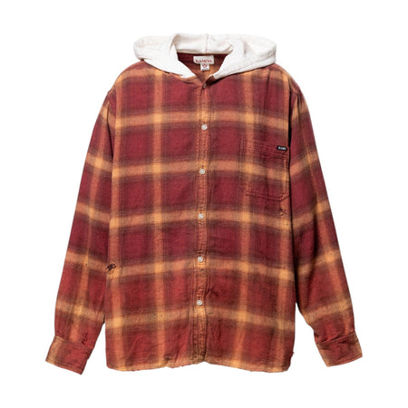 [KAMIYA]Distressed Hooded Checked Shirt/RED(G16SH051)