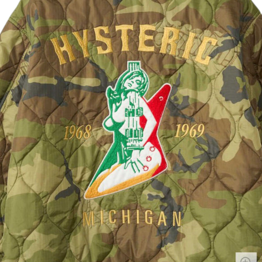 [HYSTERIC GLAMOUR]GUITAR GIRL MICHIGAN刺繍 キルティングジャケット/KHAKI(02253AB08)