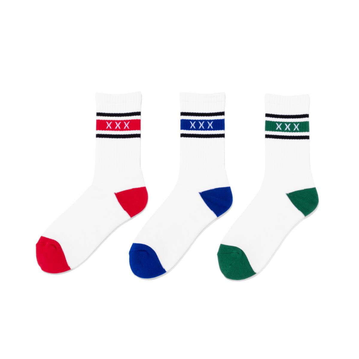 GOD SELECTION XXX]SOCKS (3PIECE 1PACK)/RED/BLUE/GREEN(GX-S25-SO-03