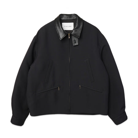 [CULLNI] Structured Twill Double Cloth Lether Collar Blouson (26-AW-028)