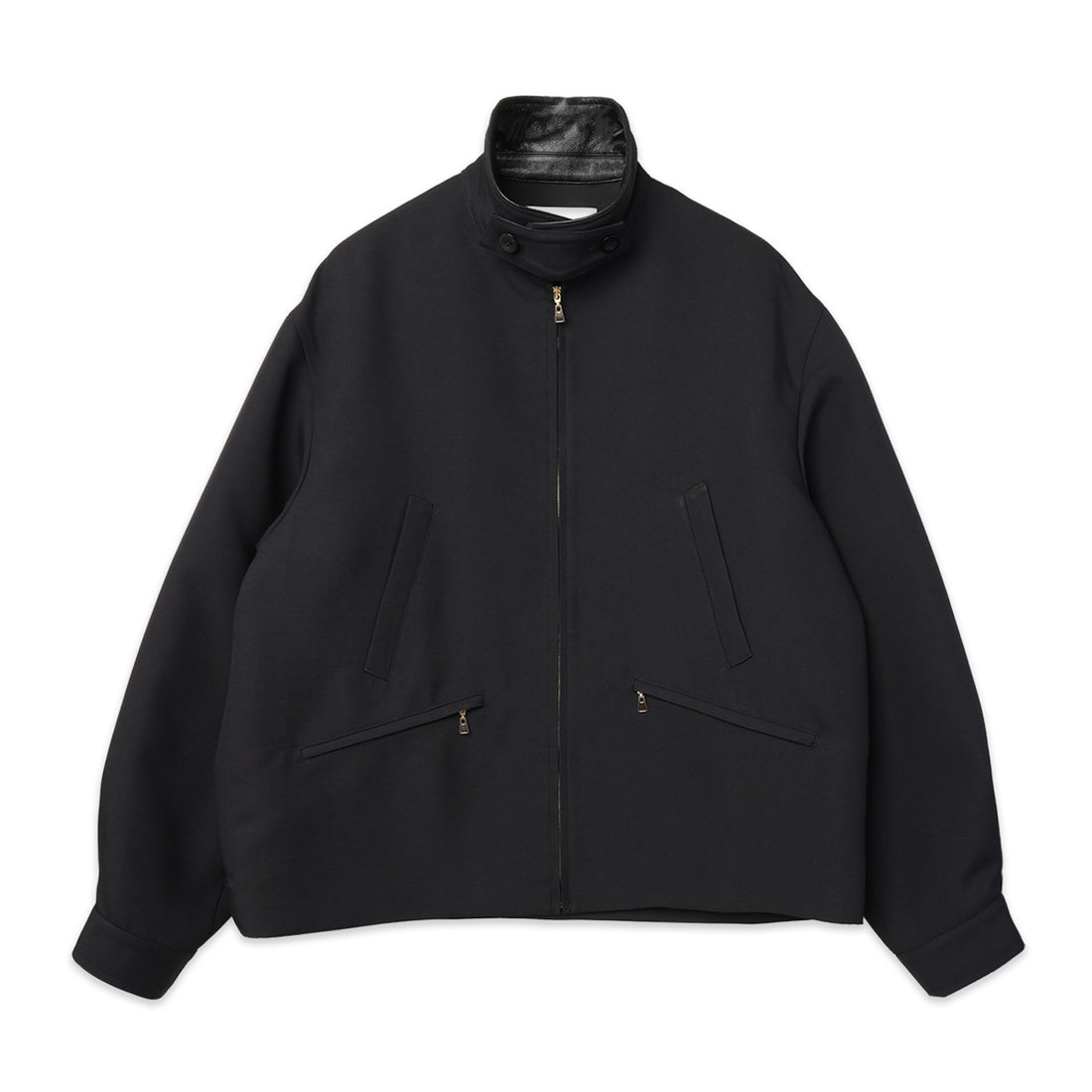 [CULLNI] Structured Twill Double Cloth Lether Collar Blouson (26-AW-028)