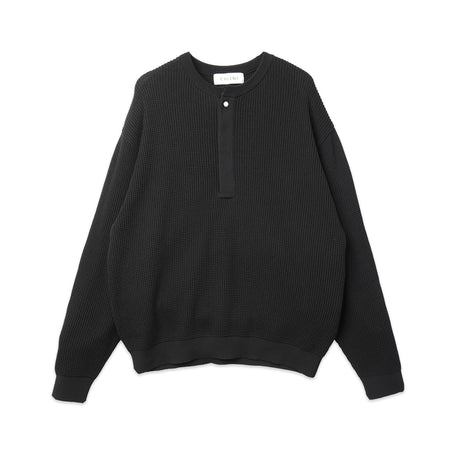 [CULLNI] Organic Cotton Waffle Minimal Henley Neck Knit Pullover (26-AW-039)