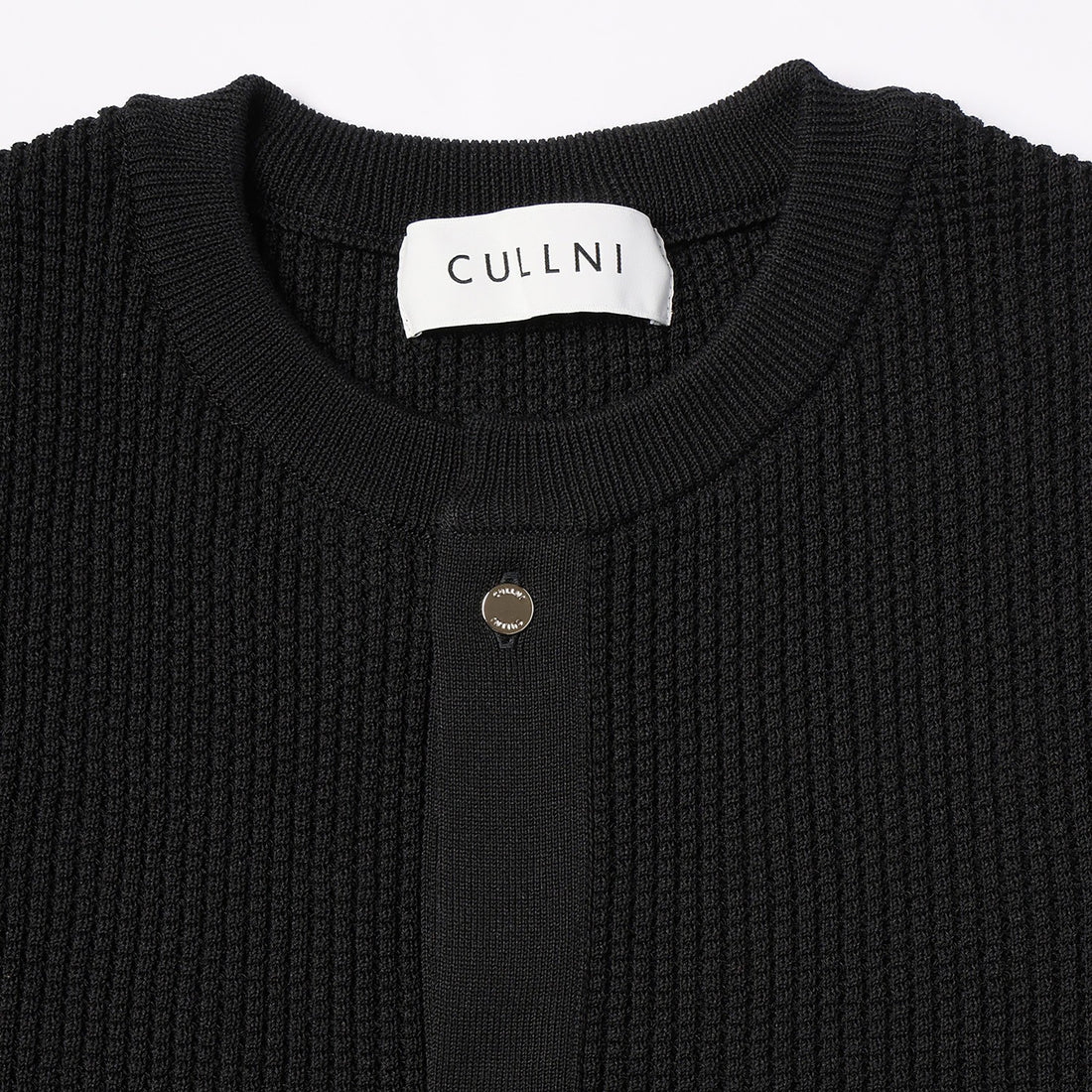 [CULLNI] Organic Cotton Waffle Minimal Henley Neck Knit Pullover (26-AW-039)