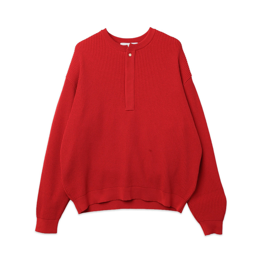[CULLNI] Organic Cotton Waffle Minimal Henley Neck Knit Pullover (26-AW-039)
