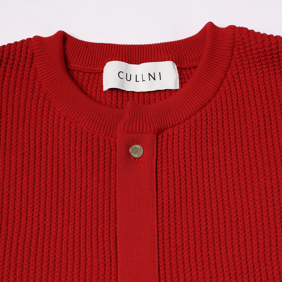 [CULLNI] Organic Cotton Waffle Minimal Henley Neck Knit Pullover (26-AW-039)