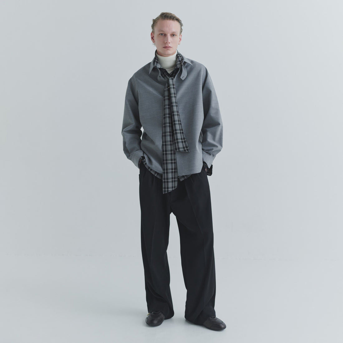[CULLNI] Double Satin Decorative 3Tuck Wide Pants (26-AW-017)