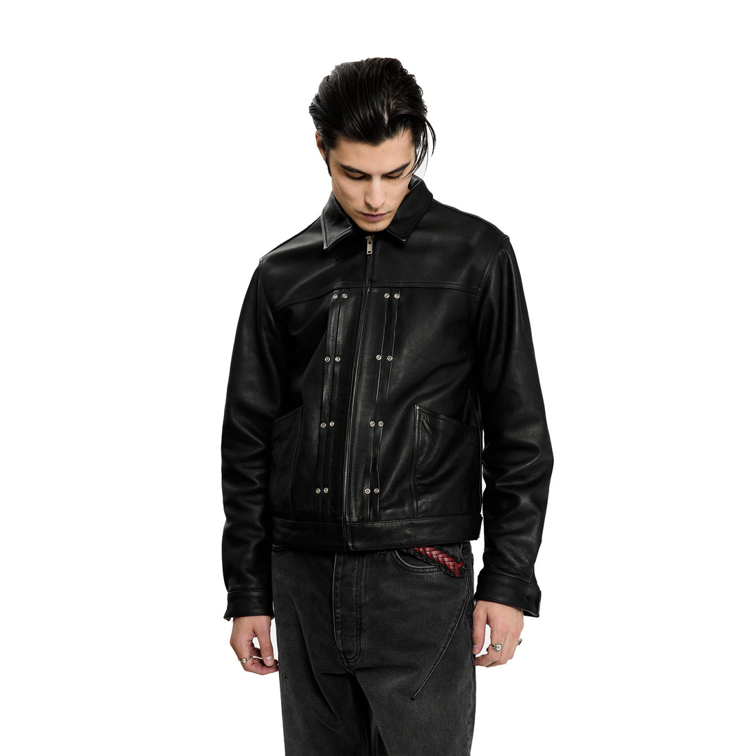 [NO MAINTENANCE] DOUBLE RIVET LEATHER JACKET (NM-2005-CSBL-2)