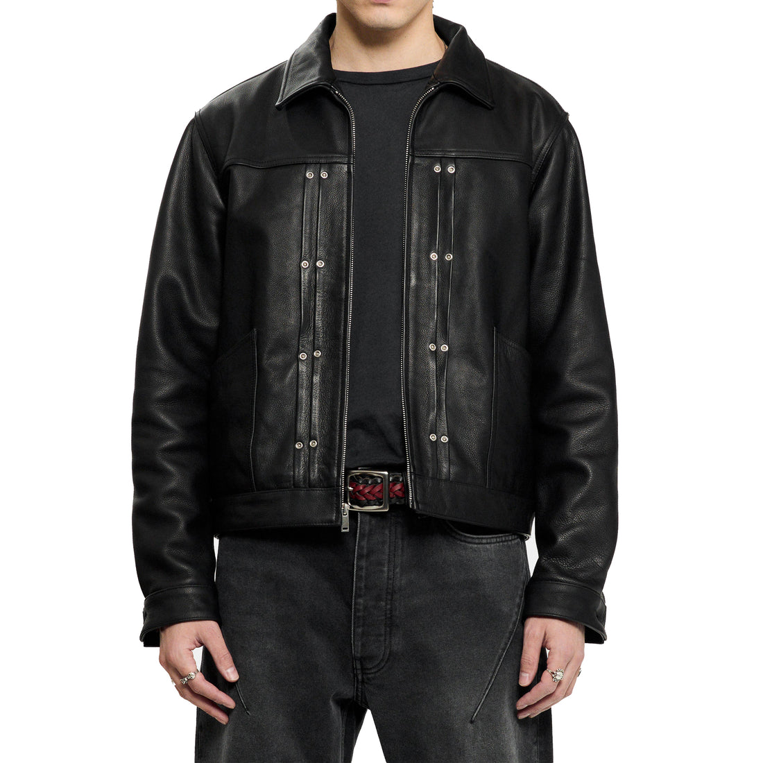 [NO MAINTENANCE] DOUBLE RIVET LEATHER JACKET (NM-2005-CSBL-2)