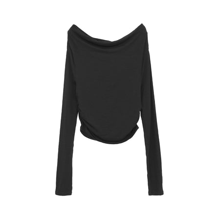 [CLANE]DRAPED OFF SHOULDER SOFT CUT TOPS/BLACK(10105-1083)