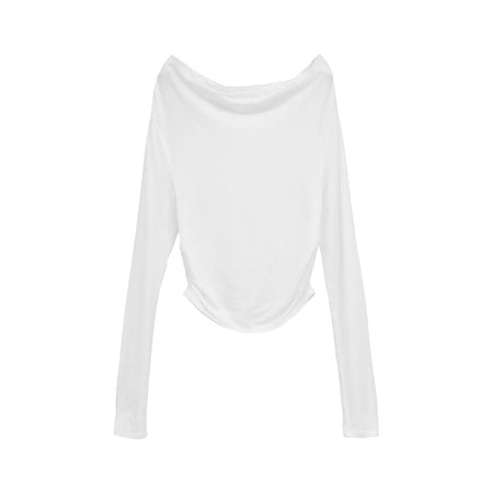 [CLANE]DRAPED OFF SHOULDER SOFT CUT TOPS/WHITE(10105-1083)