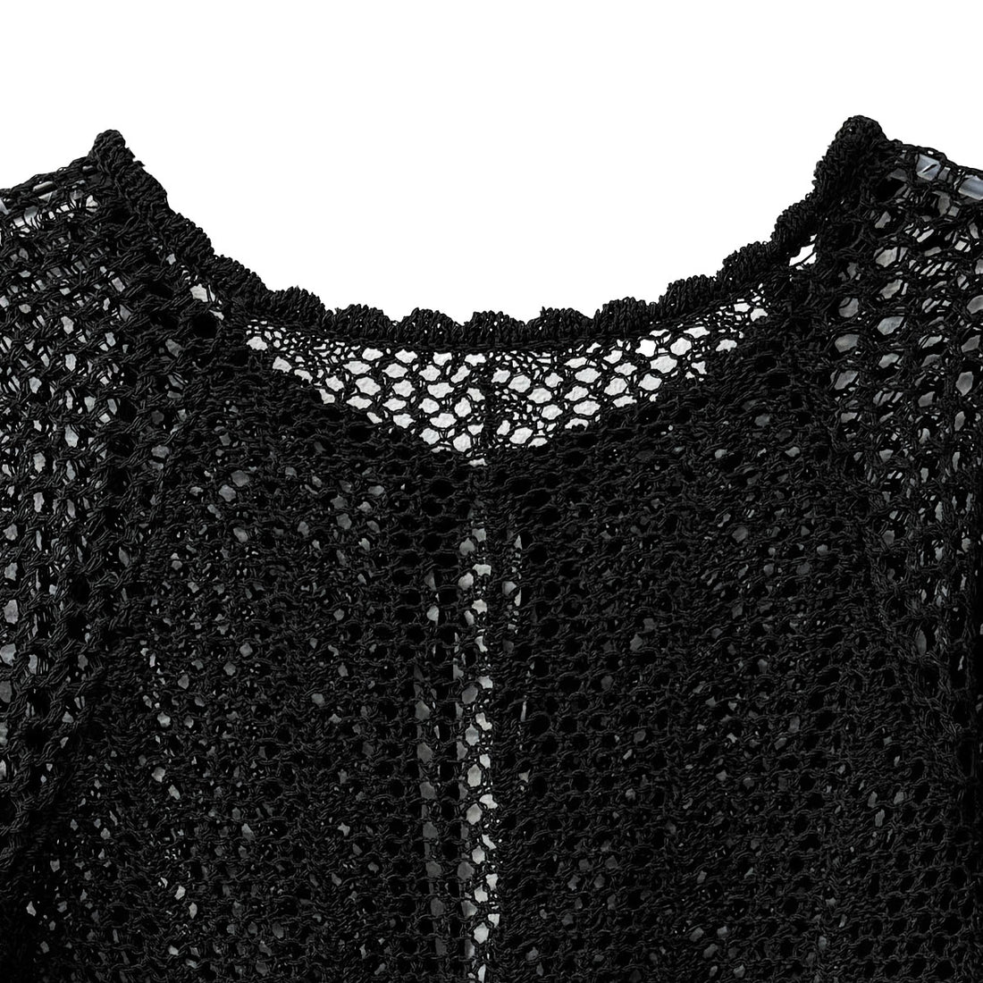 [CLANE]SW FACE RIBBON CROCHET KNIT TOPS/BLACK(10106-2223)