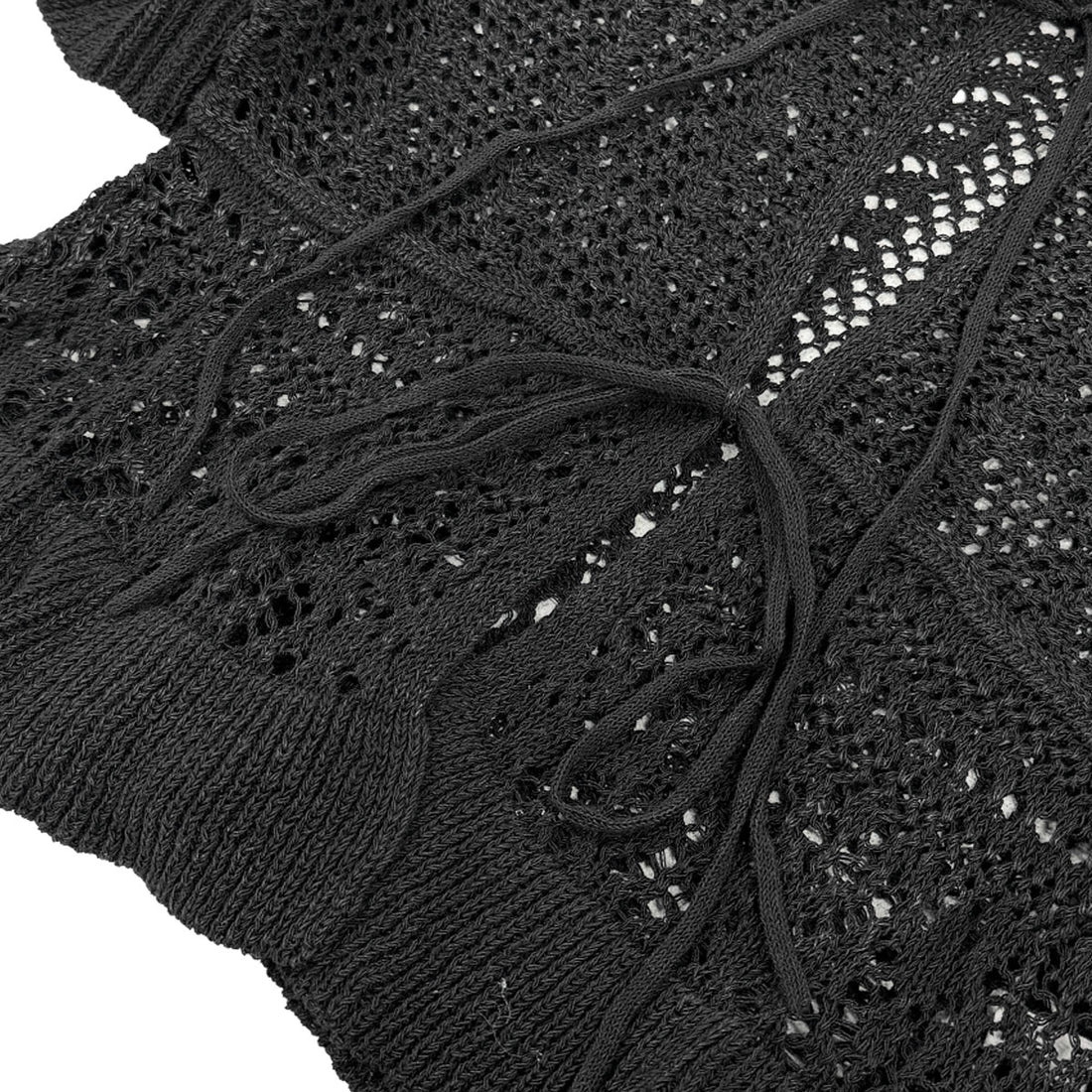 [CLANE]SW FACE RIBBON CROCHET KNIT TOPS/BLACK(10106-2223)