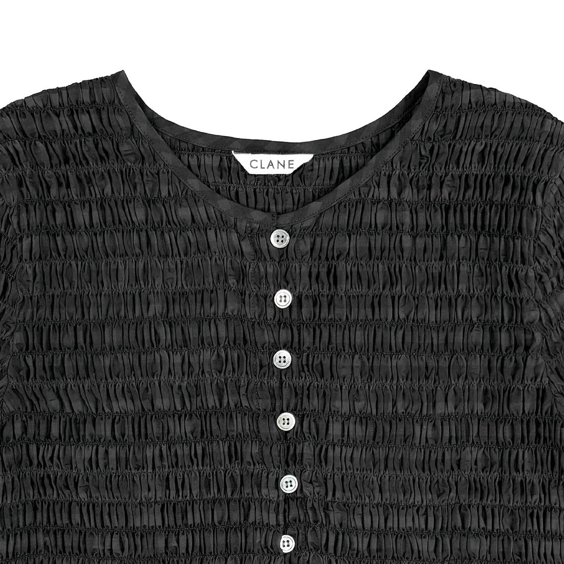 [CLANE]SHIRRING HALF SLEEVE BLUSE/BLACK(10122-4253)