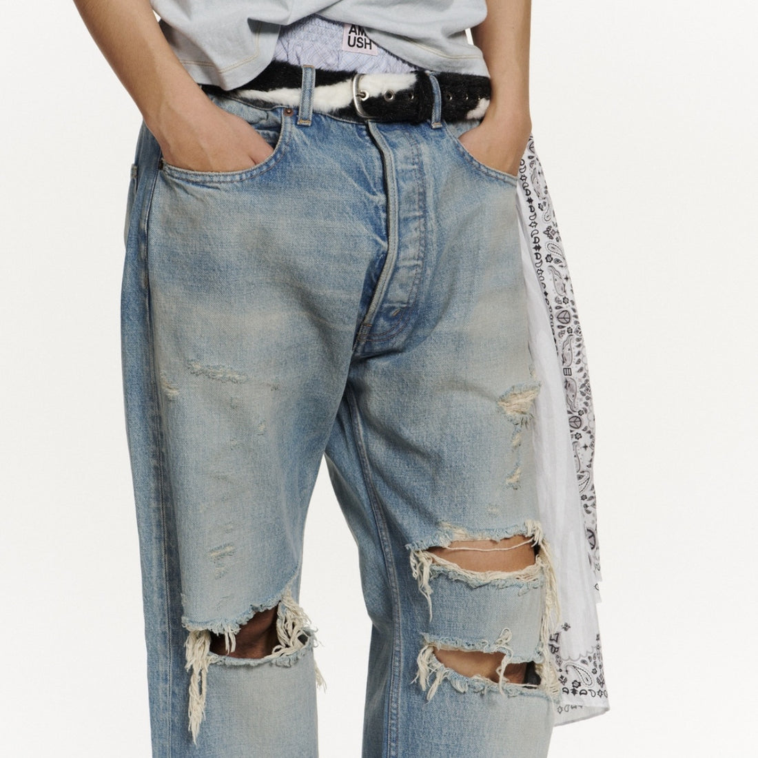 [AMBUSH]CRUSHED DENIM PANTS/L.BLUE(12115848)