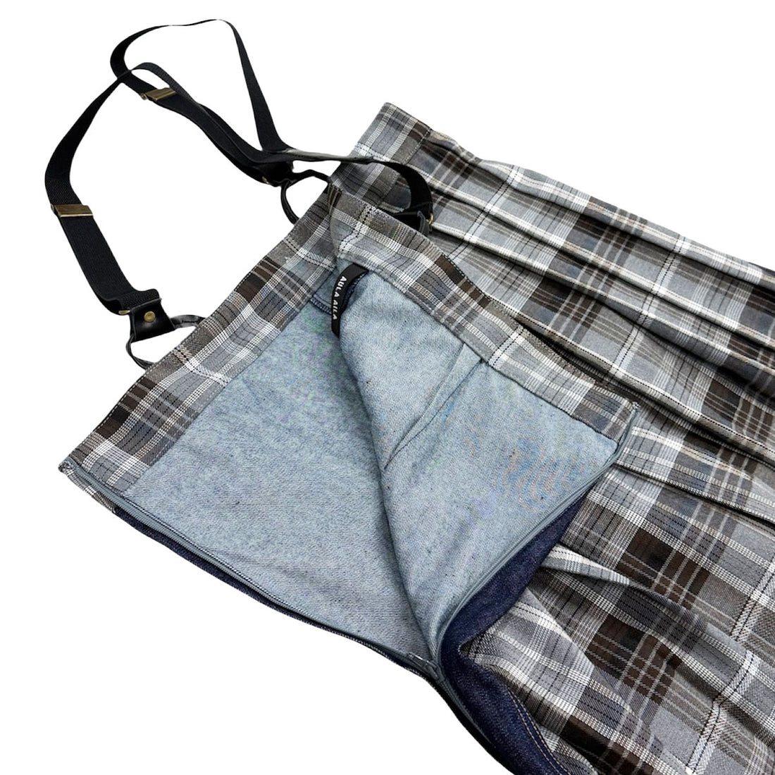 [AULA AILA]CHECK DENIM COMBINATION SALOPE/BLACK(1253-06030)
