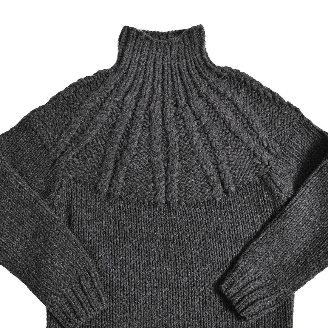 [CLANE]CHUNKY CABLE HAND KNIT TOPS/GRAY(15106-2312)