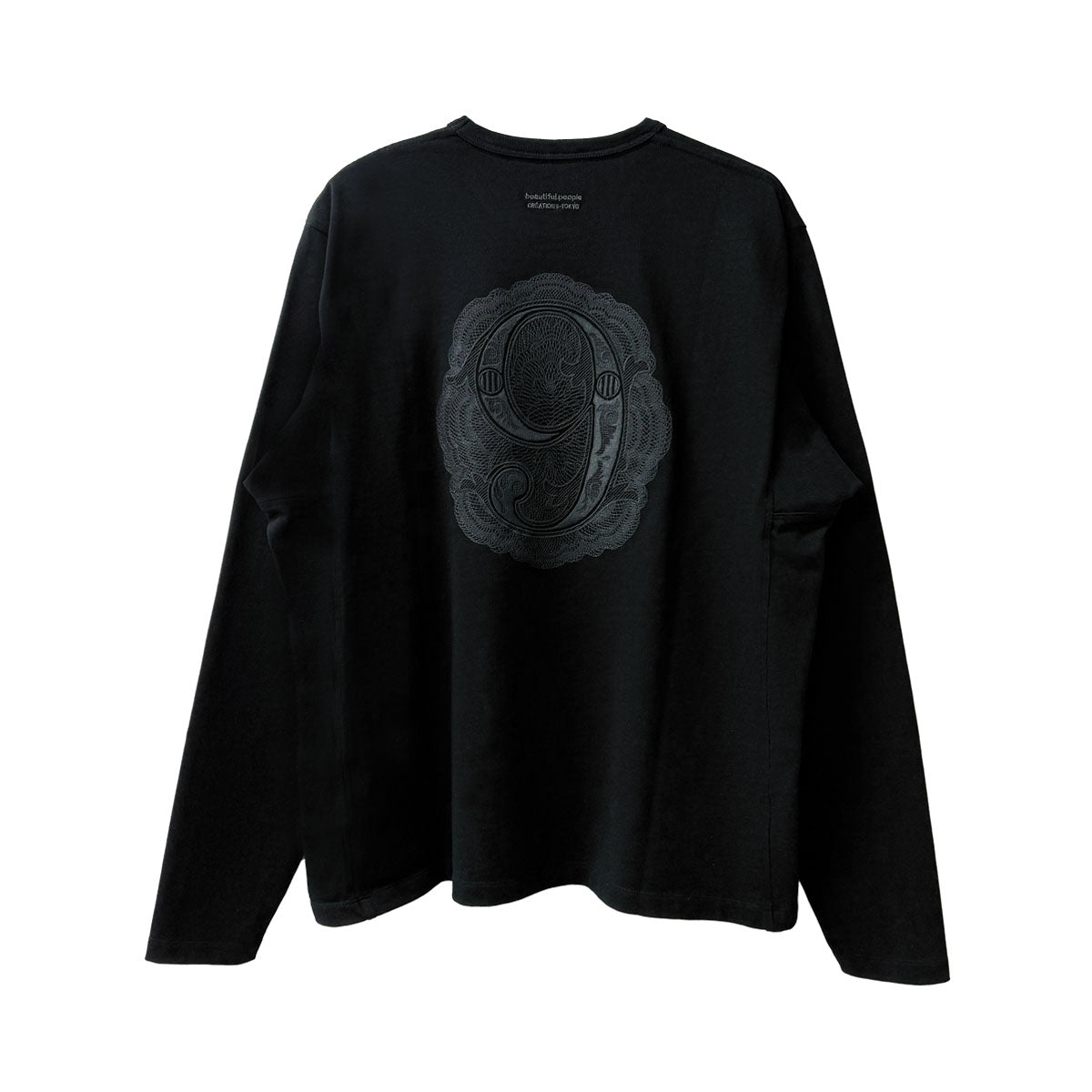 beautiful people]suvin compact jersey 69embroidery long T/BLACK