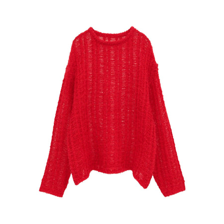 [CLANE]SHEER SHAGGY LOOSE KNIT TOPS/RED(19106-2082)