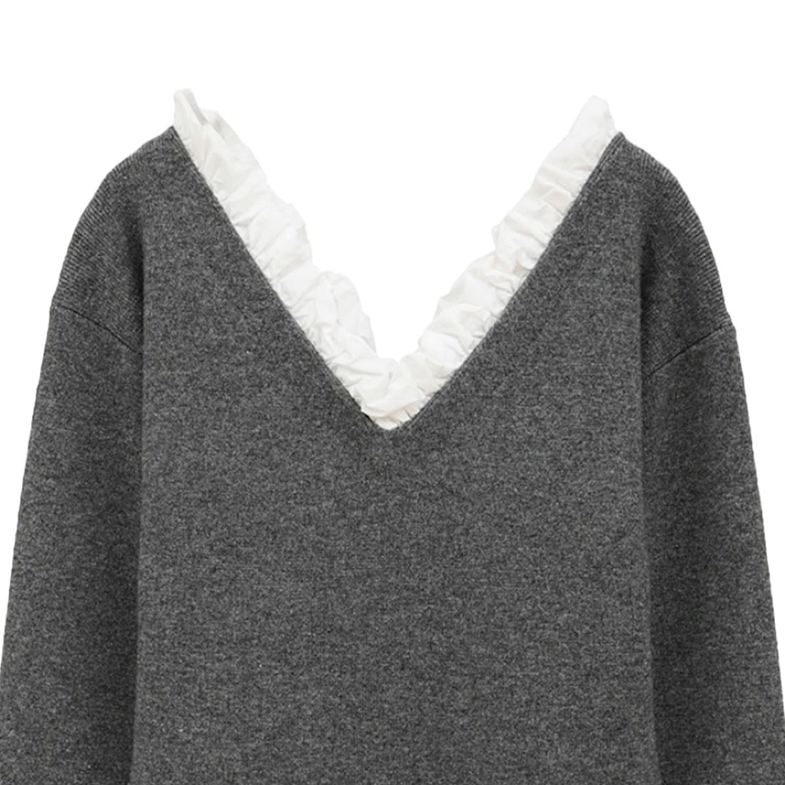 [CLANE]2WAY FRILL V NECK KNIT TOPS/GRAY(19106-2282)