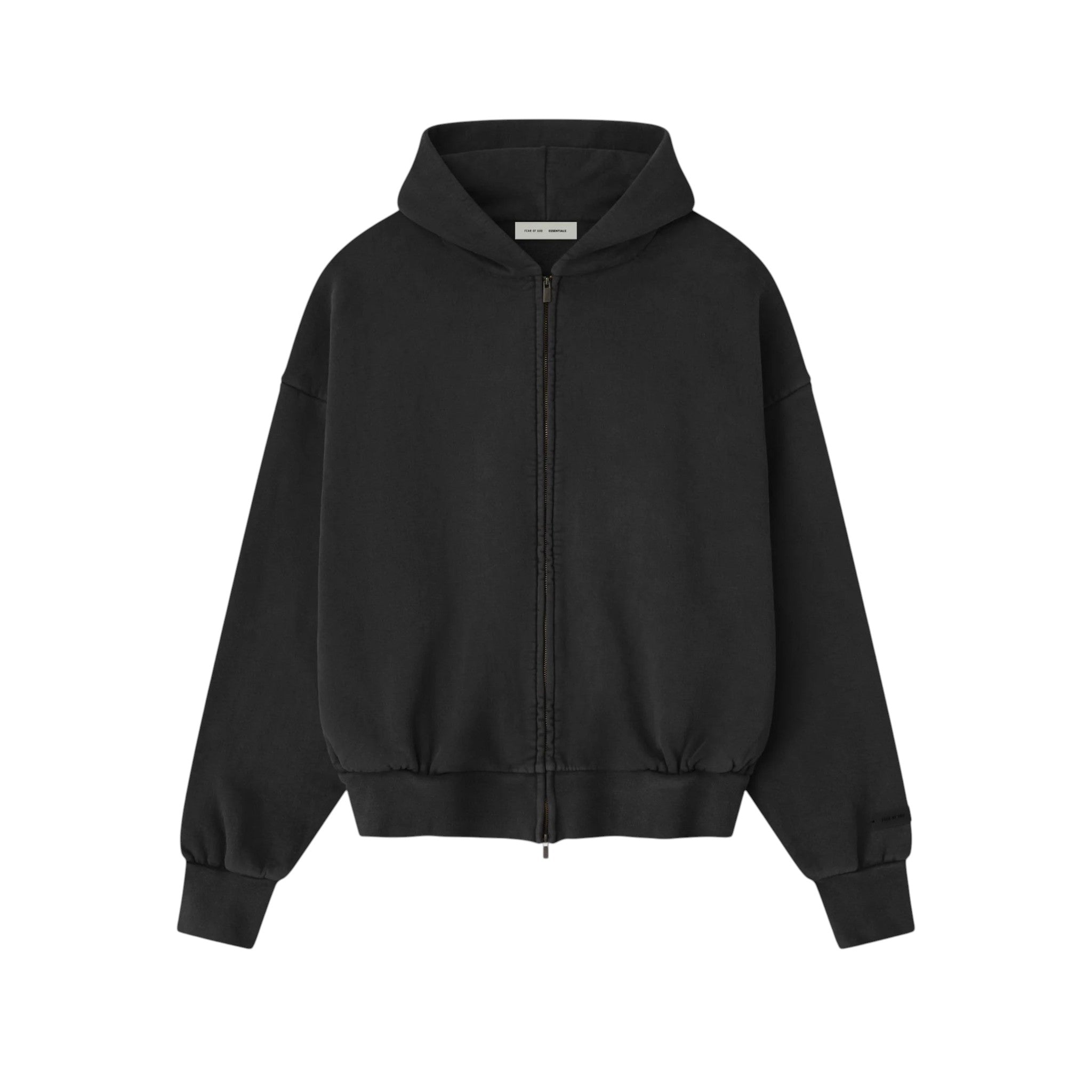 ESSENTIALS]Embroidered Classic Full Zip Hoodie/Vintage Black