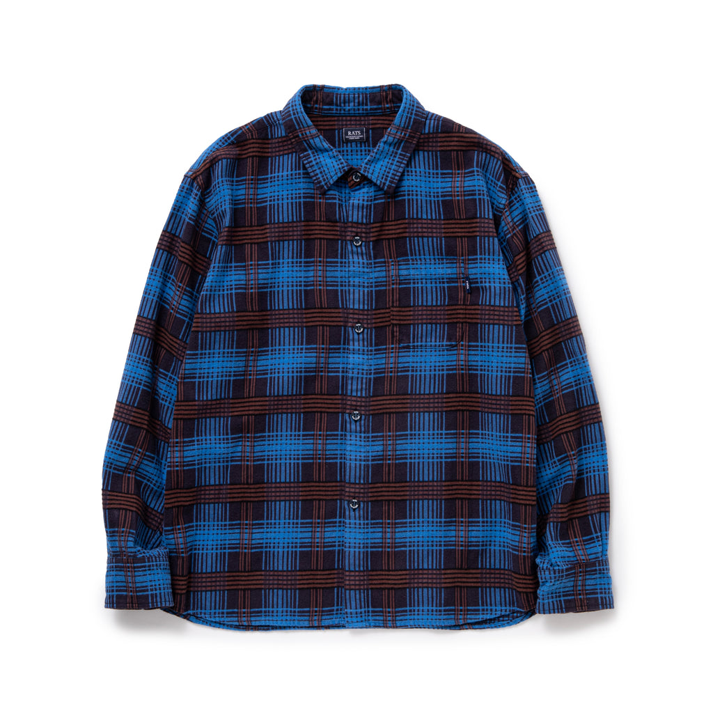 RATS]C/R FLANNEL SAX BLUE CHECK SHIRT/BLUE – R&Co