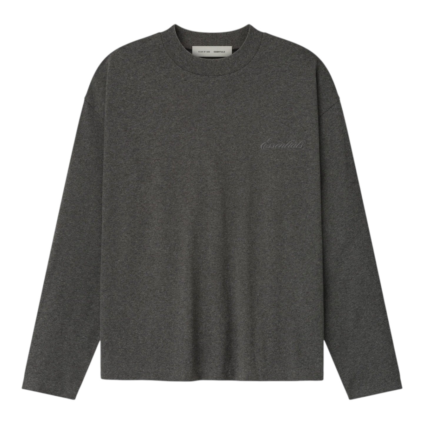 ESSENTIALS]Embroidered Classic Long Sleeve Tee/Charcoal Heather