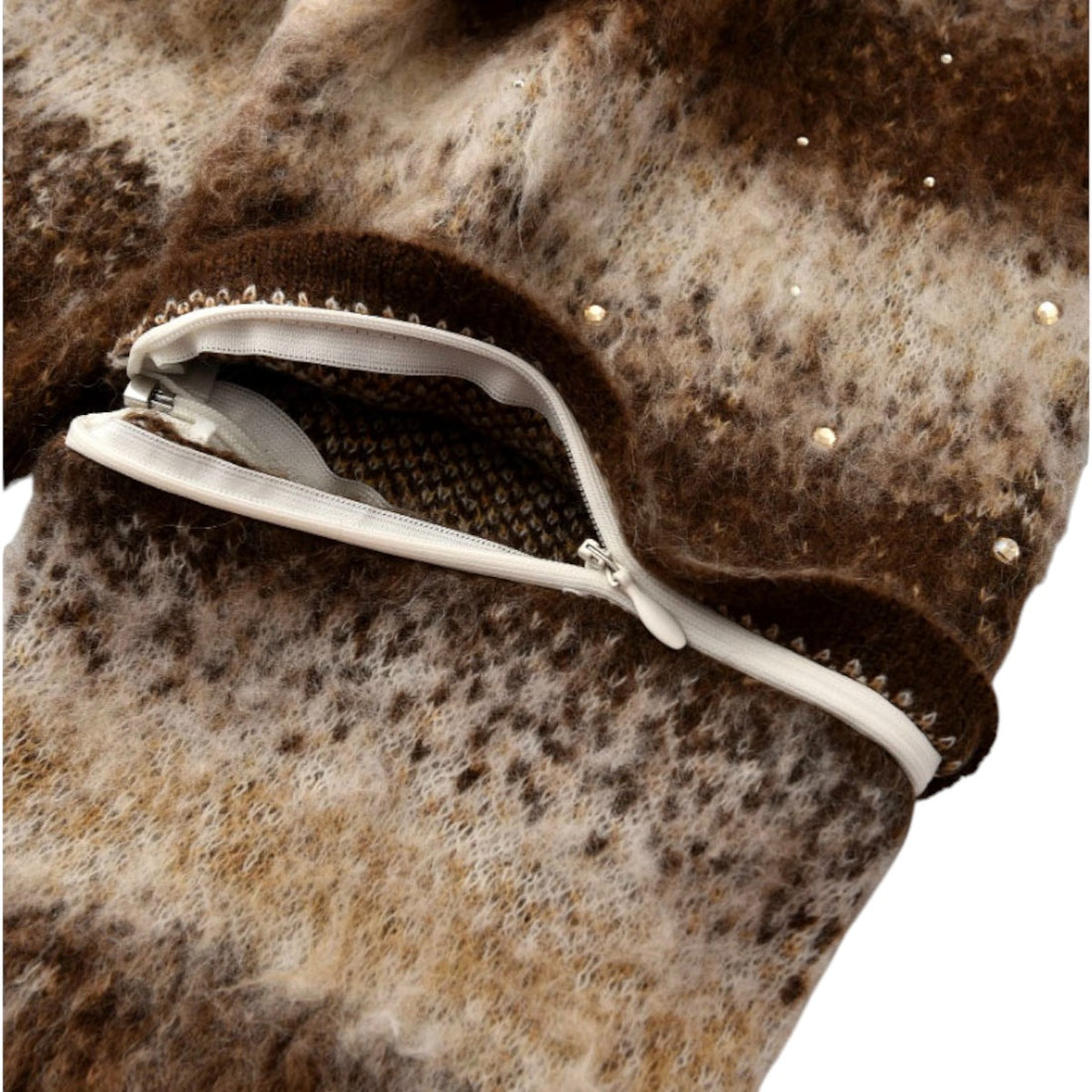 [Birth Of Royal Child]Rhinestone Embellished Color Block Mohair Sweater/BROWN(BC24FWSW01)