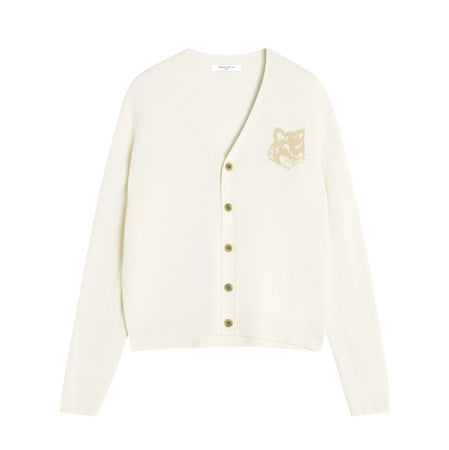 [MAISON KITSUNE]FOX HEAD INTARSIA MERINO CARDIGAN/ecru/tan beige(PM00509KM0329)