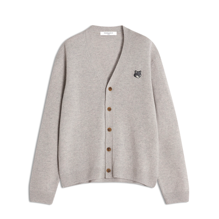 [MAISON KITSUNE]FOX HEAD LAMB WOOL CARDIGAN/light grey melange(PM00502KT1006)