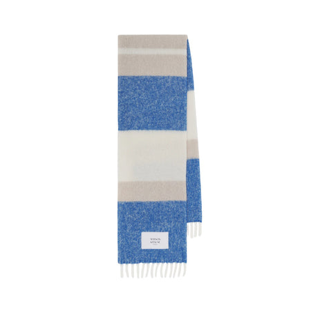 [MAISON KITSUNE]ALPACA STRIPED SCARF/Feather beige/lapis blue(PM06203WA0022)