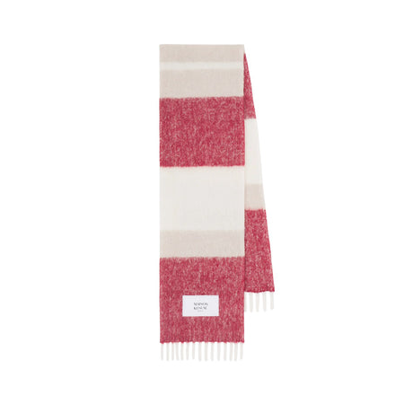[MAISON KITSUNE]ALPACA STRIPED SCARF/Feather beige/mahogany red(PM06203WA0022)