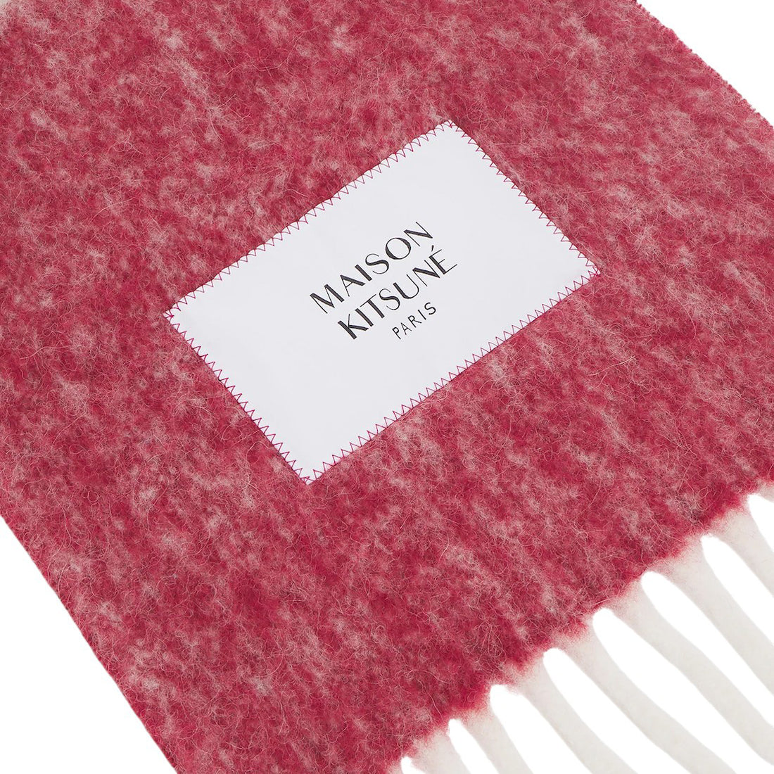 [MAISON KITSUNE]ALPACA STRIPED SCARF/Feather beige/mahogany red(PM06203WA0022)