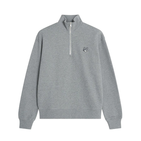 [MAISON KITSUNE]FOX HEAD COMFORT HALF ZIP SWEATSHIRT/Medium grey melange(PM00305KM0341)