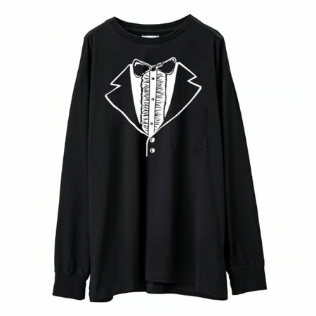 【TAKAHIRO MIYASHITA TheSoloIst】trompe l'oeil tuxedo over sized l/s tee./BLACK(sc.0012AW25)
