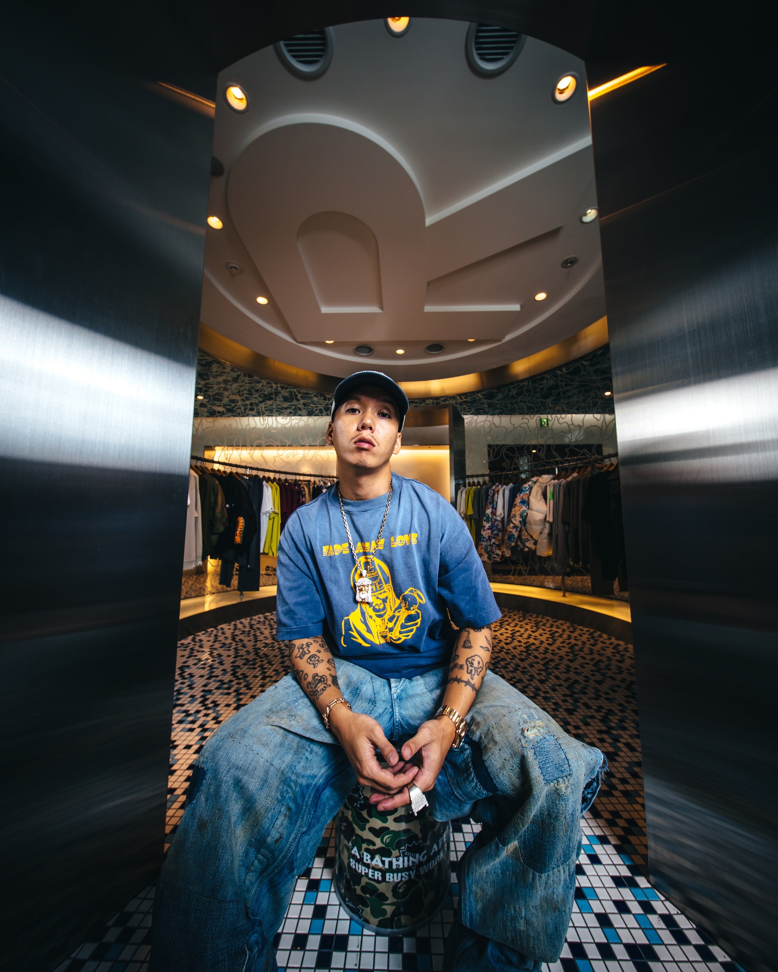 SAINT Mxxxxxx]BAPE_SS T-SHIRT/FADE AWAY LV/NAVY(SM-MK8-0000-C50