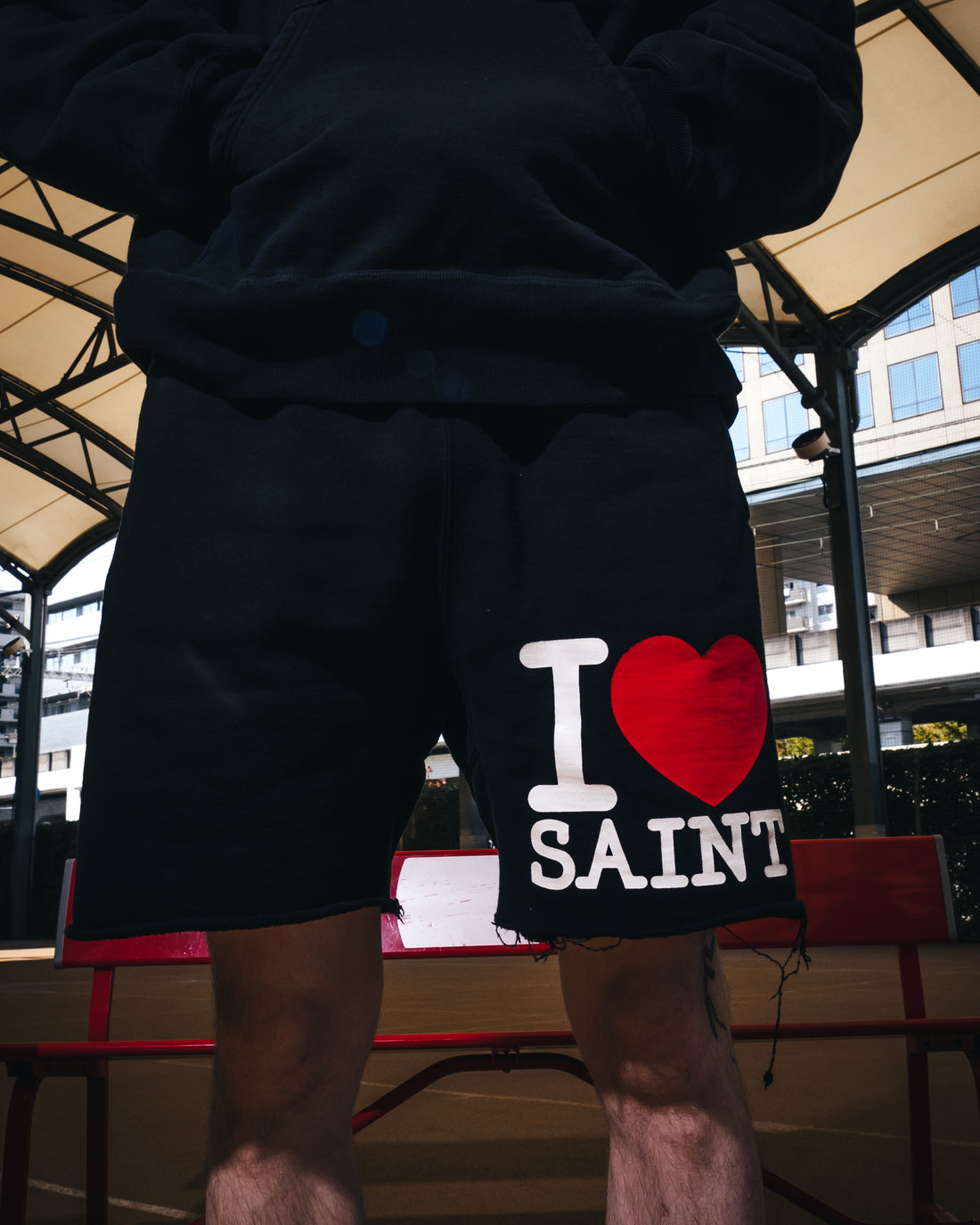 [SAINT Mxxxxxx]SWEAT SHORTS/I LOVE SAINT/BLACK(SM-MK8-0000-066)