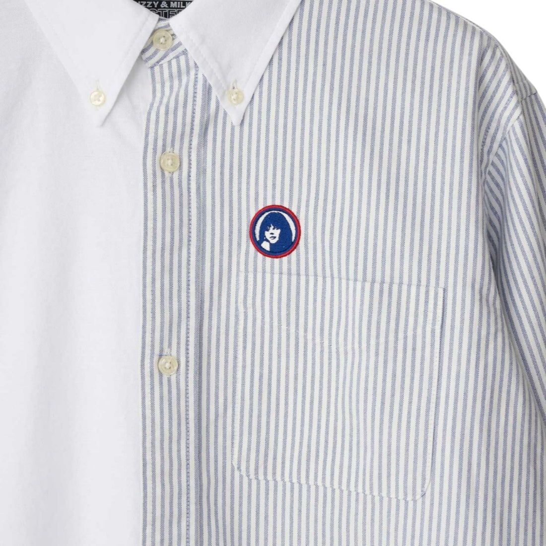 [HYSTERIC GLAMOUR]BAD ASS WHISKY ボタンダウンシャツ/OFF WHITE/BLUE STRIPE(02261AH05)