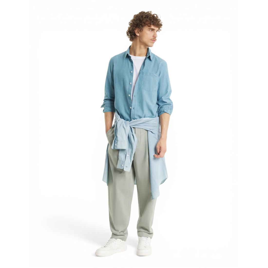 [MAISON KITSUNE]PROFILE FOX REGULAR SHIRT/Pure blue(QM00412WC5006)