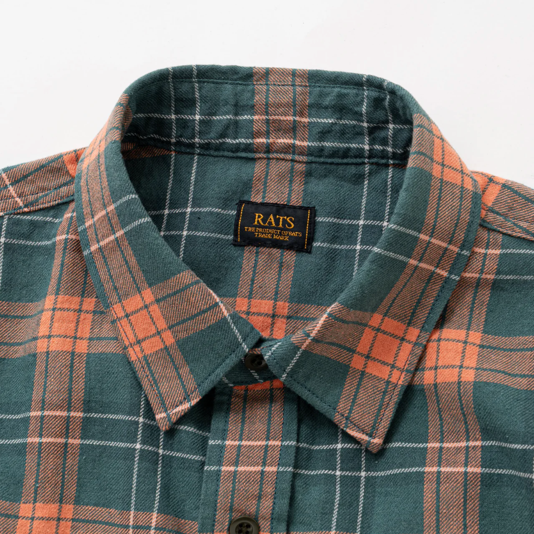 [RATS]COTTON LINEN CHECK SHIRT/GREEN