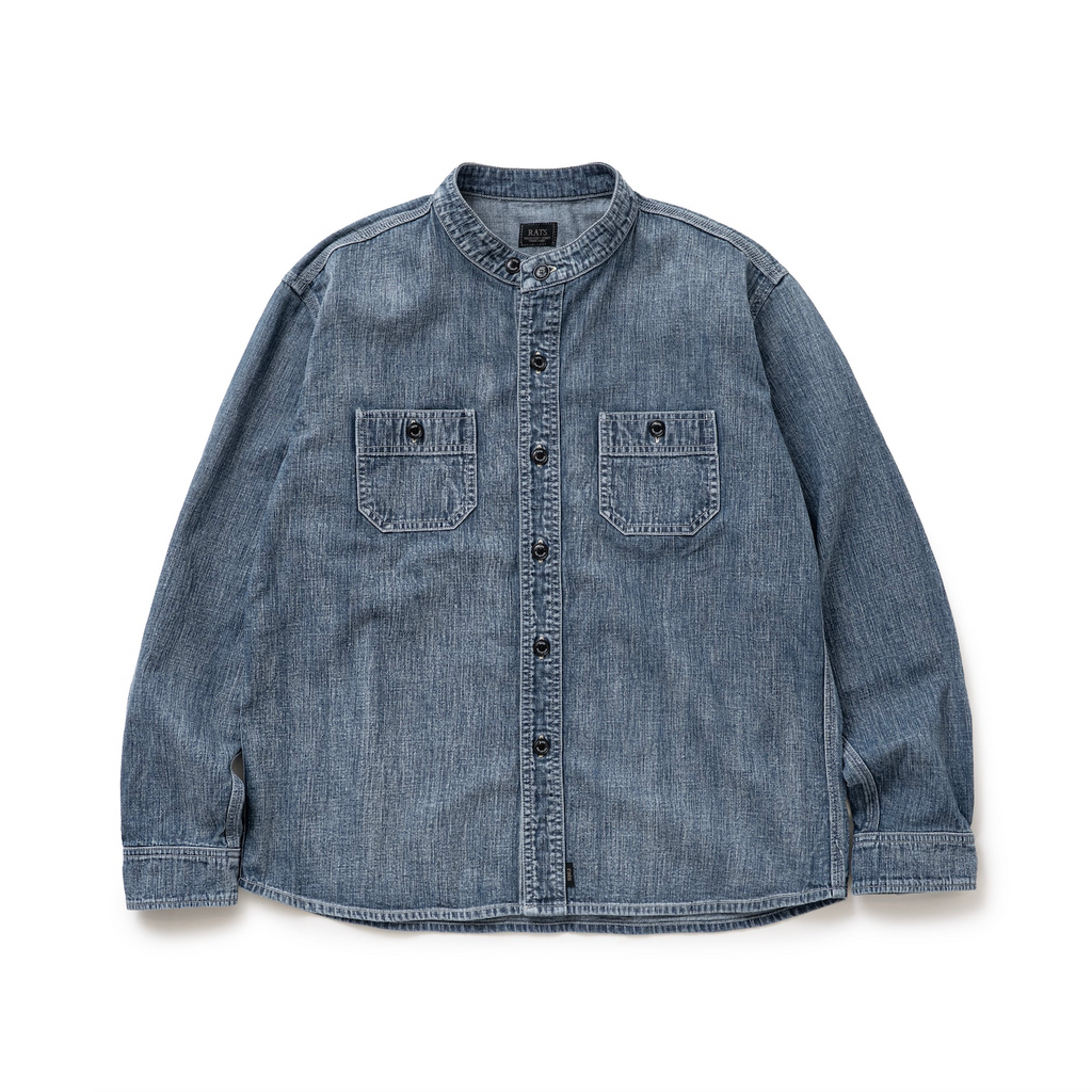 RATS]STAND COLLAR DENIM SHIRT/INDIGO – R&Co.