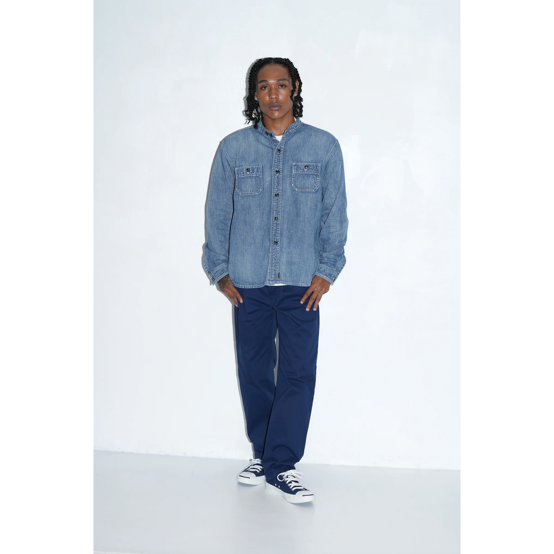 [RATS]STAND COLLAR DENIM SHIRT/INDIGO