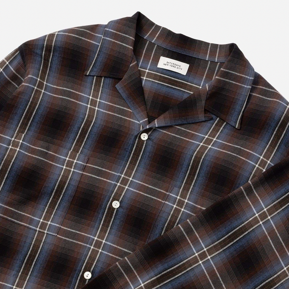 [Saturdays NYC]Marco Vintage Check LS Open Collar Shirt/BLUE/BROWN(BBG16220)