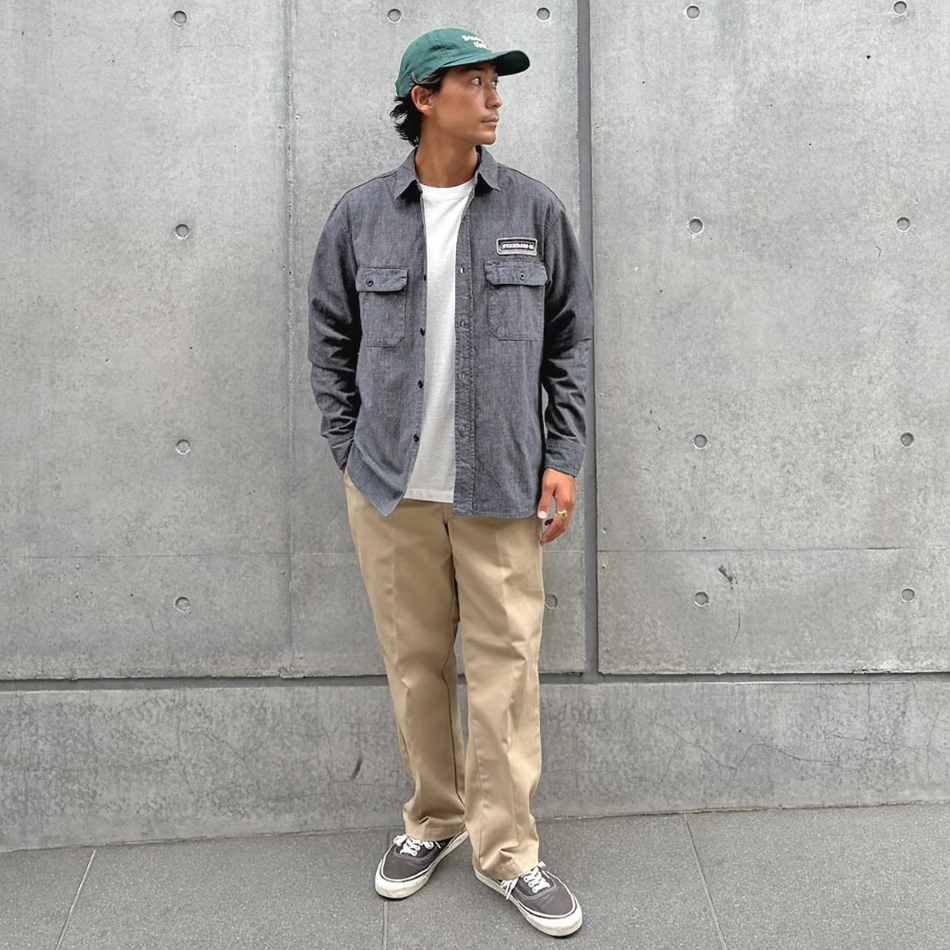 [STANDARD CALIFORNIA]SD Logo Patch Black Chambray Work Shirt Vintage Wash(SHOLF300)